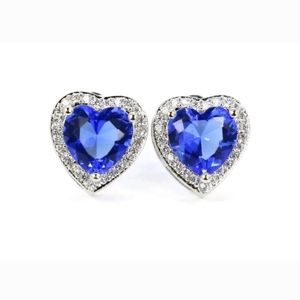 New 925 Sterling Silver Tanzanite Heart Earrings with White Topaz accents